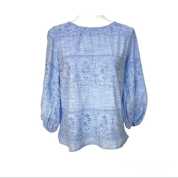 Talbots Embroidered Voile Top Cross Dye Cornflower Blue Size S - Picture 2 of 9